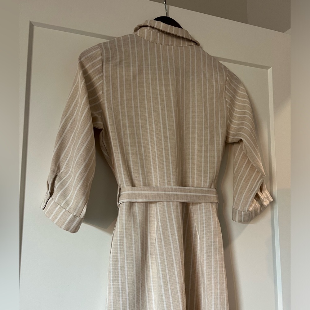 🤍Cream/White Stripe Button-Up Shirt Dress (Size S) - Picture 10 of 16